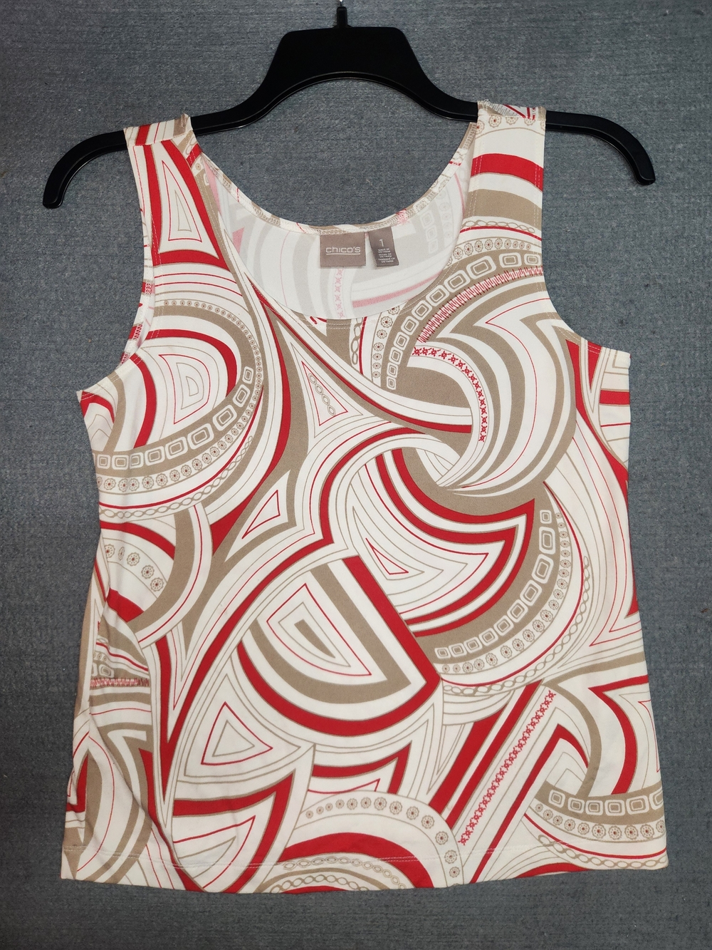 Chico's Red, Tan & White Geometric Tank #396